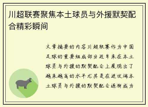 川超联赛聚焦本土球员与外援默契配合精彩瞬间